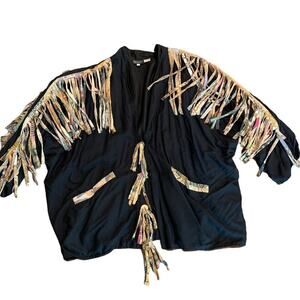 Vintage 80s 90s Women's Nativewear Designs Boho Fringed Jacket L